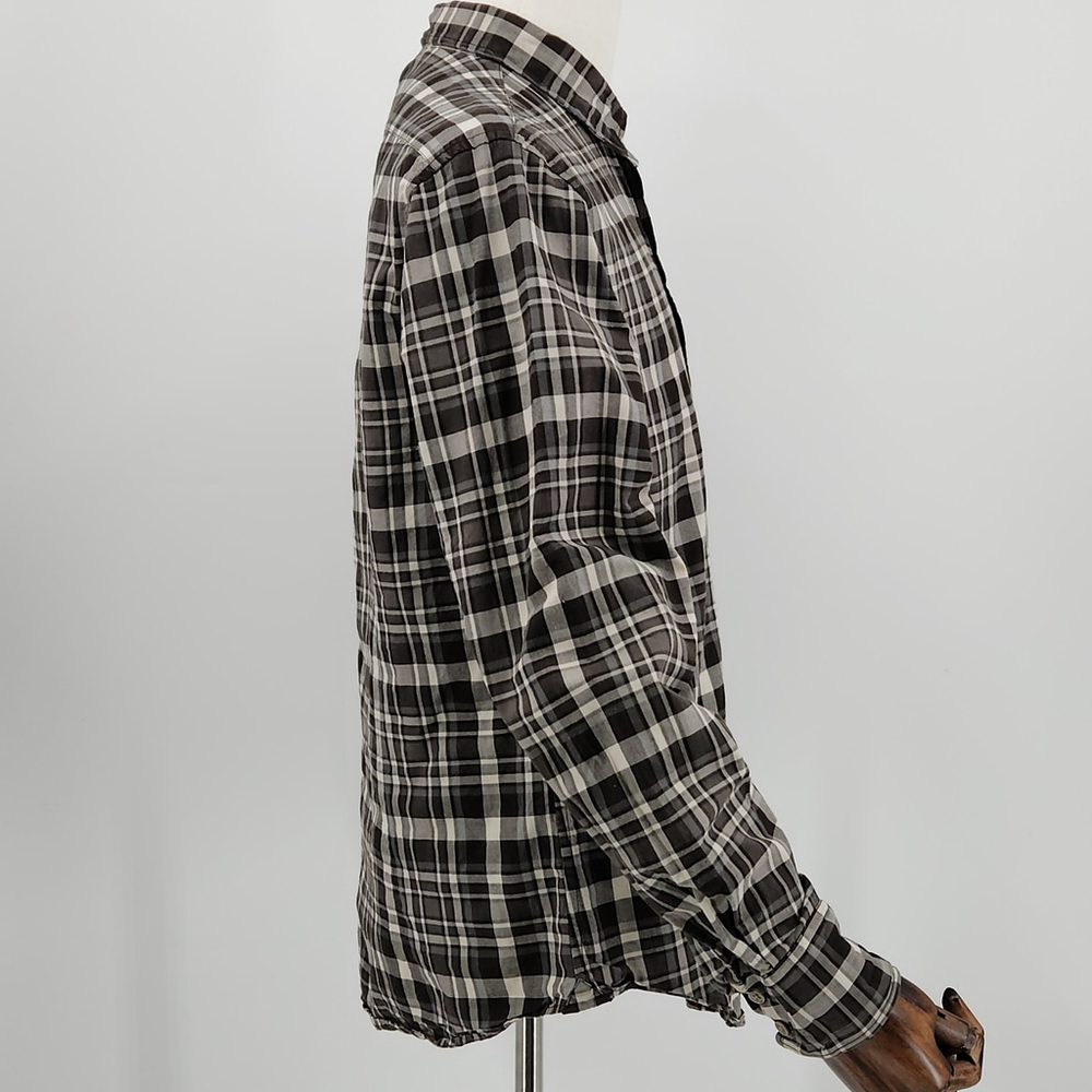 John Varvatos USA Mens Luxury Plaid Shirt Long Sleeve Black White Gray L - Picture 2 of 13